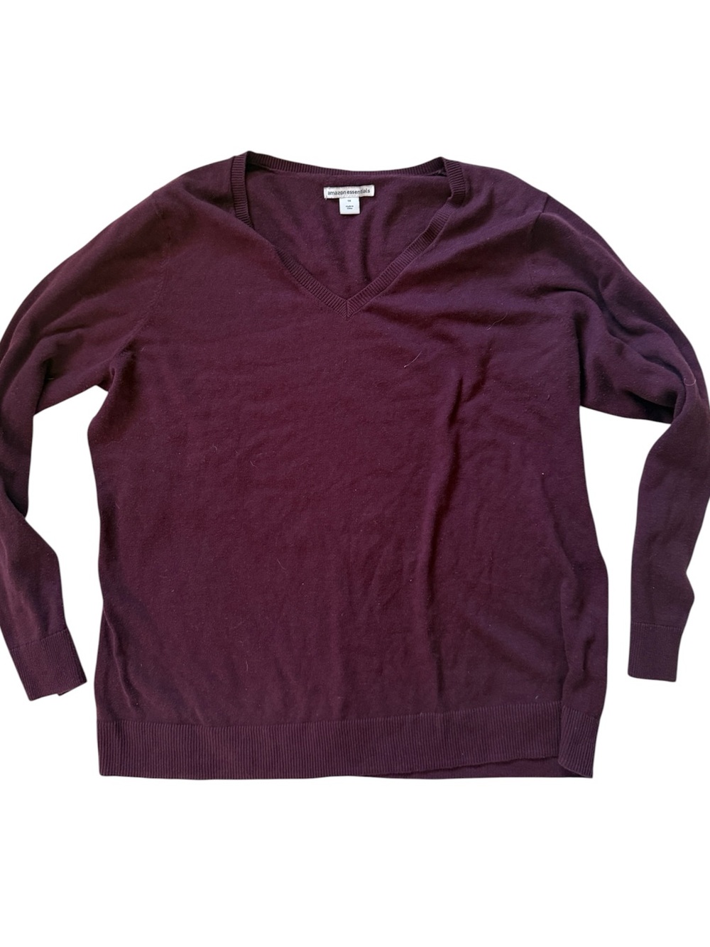 Amazon Essentials Plus Size 1X Plum Purple V-Neck Long Sleeve Sweater
